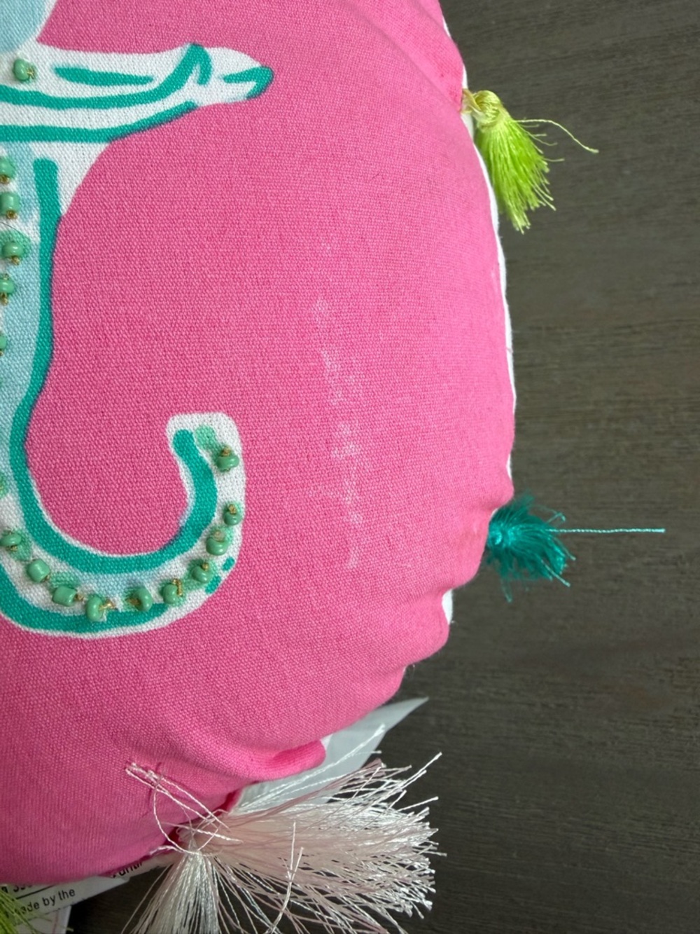 NWT Lilly Pulitzer Pottery Barn 14” round pillow pink elephant Bazar tassels - Picture 5 of 10